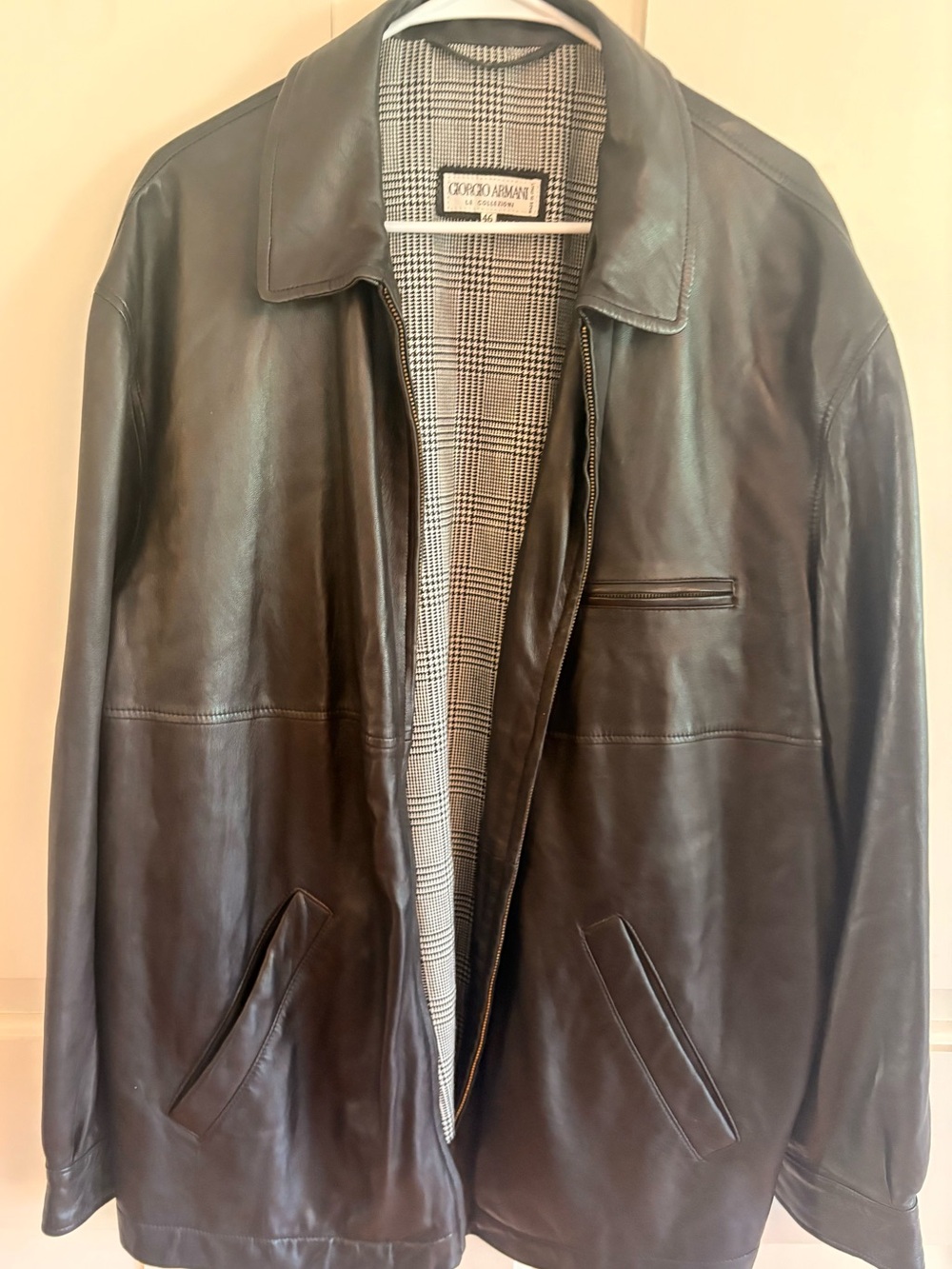 Vintage Giorgio Armani Le Collezioni Black Goatskin Italian Leather Jacket 46/36